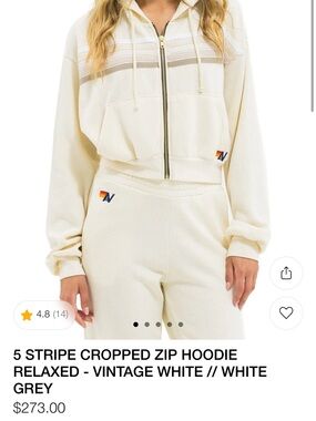 Aviator Nation 5-Stripe Cropped Zip Hoodie